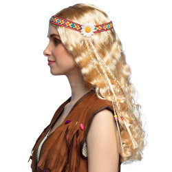 Dámská blond paruka hippie s korálky a čelenkou